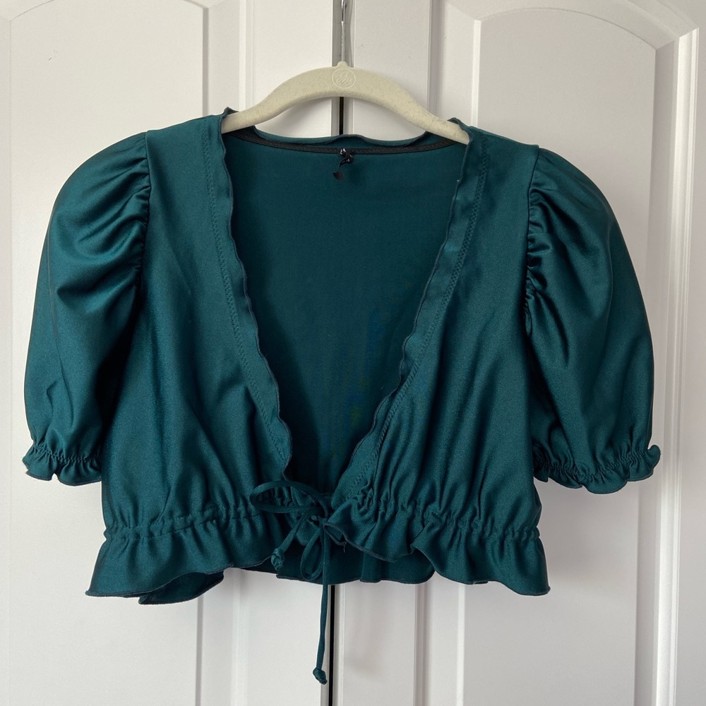 Emerald Green Tie Front Top